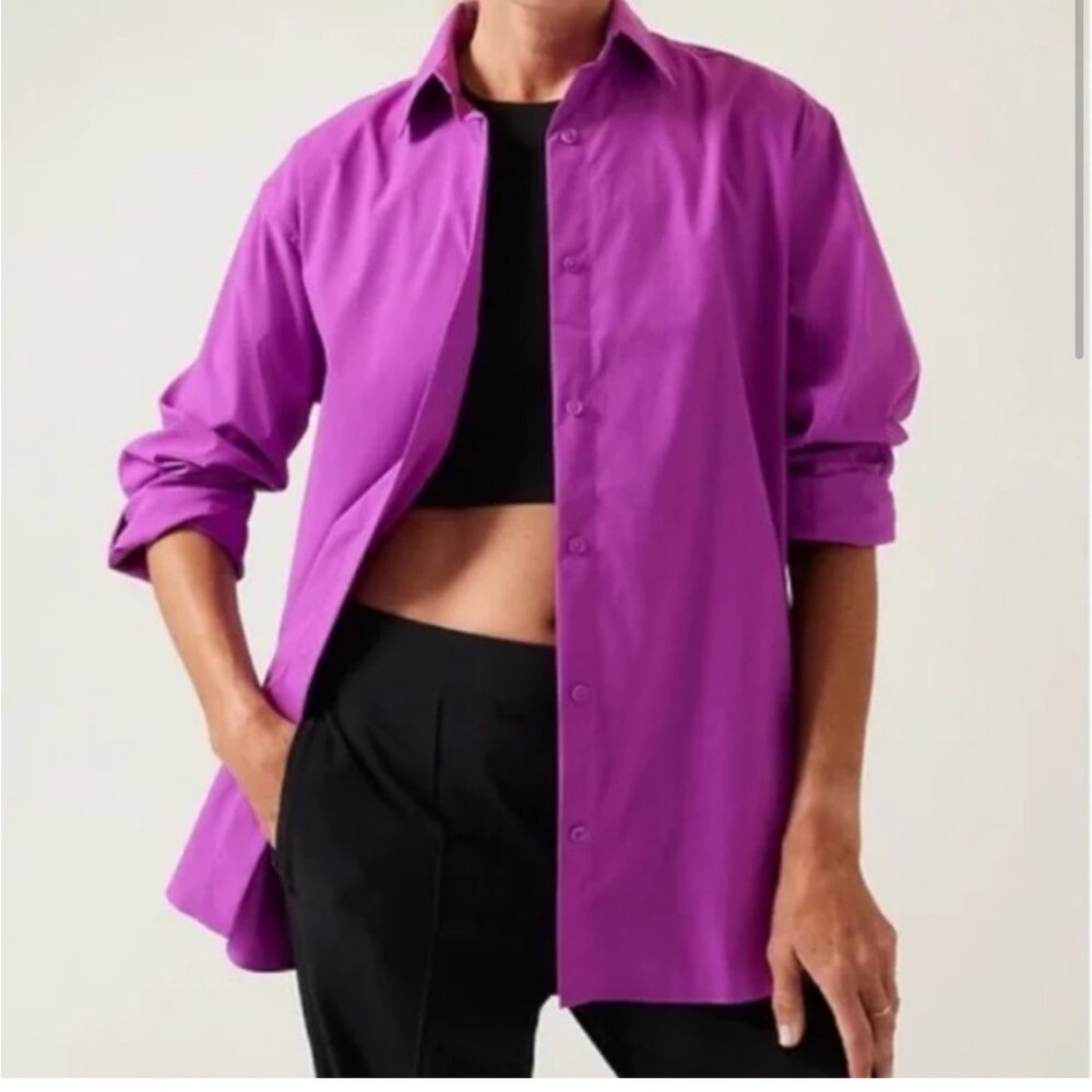 ATHLETA - Oversized Poplin Button-Up Blouse Top in Jazzy Purple size XXS - Picture 1 of 8